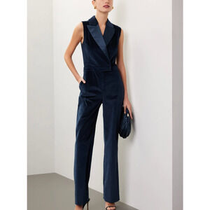 Simkhai Blue Velvet Jumpsuit SIZE 6 Tuxedo Cocktail Party Girlboss Designer $600